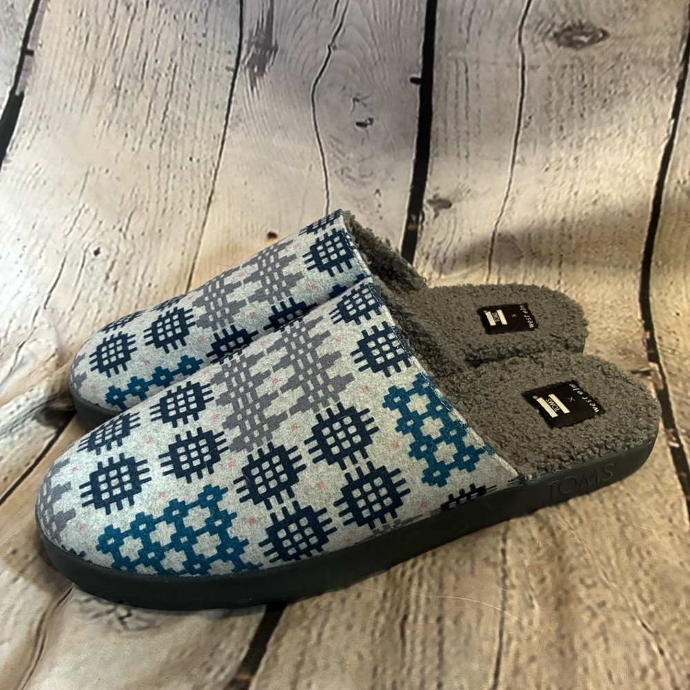 Toms X West End Harbor Slippers Frost Grey Snowdon Repreve Two Tone Felt Sz 10.5